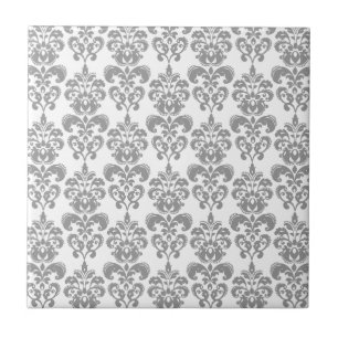 LIGHT GREY AND WHITE DAMASK PATTERN 2 TILE