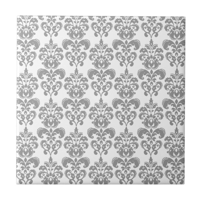 LIGHT GREY AND WHITE DAMASK PATTERN 2 TILE (Front)