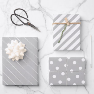 Light Grey and White Dots Stripes Patterns Wrapping Paper Sheet