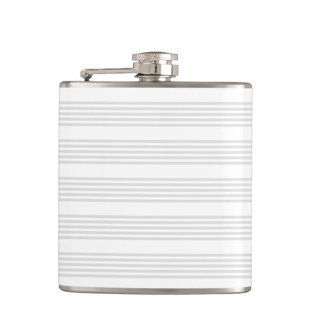 Light grey and white five stripes pattern hip flask (Front)