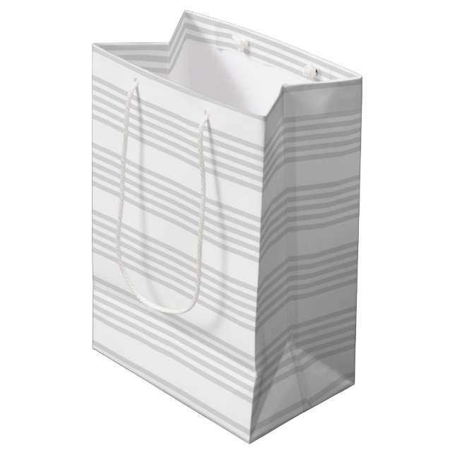 Light grey and white five stripes pattern medium gift bag (Front Angled)