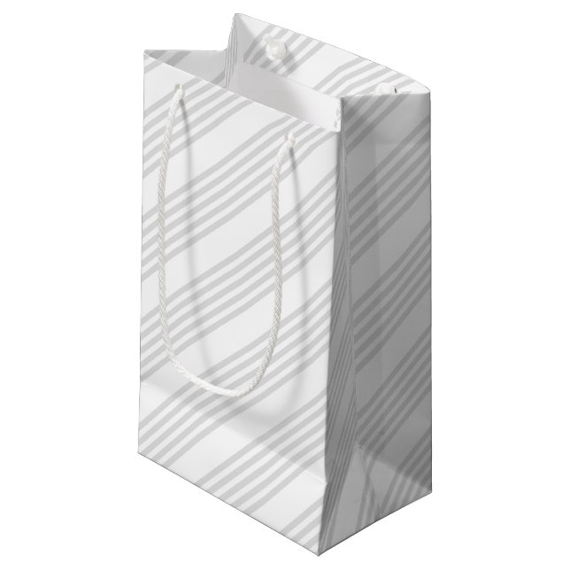Light grey and white five stripes pattern small gift bag (Front Angled)