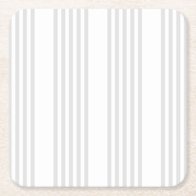 Light grey and white five stripes pattern square paper coaster (Front)