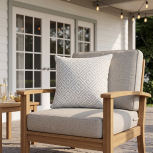 Light Grey and White Greek Key Pattern Cushion
