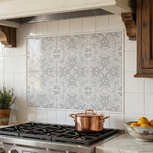 Light Grey And White Ornate Elegant Damask Pattern Tile