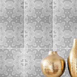 Light Grey And White Ornate Elegant Damask Pattern Tile