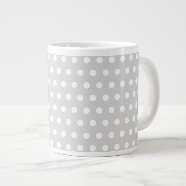 Light Grey and White Polka Dot Pattern. Large Coffee Mug (Front Right)