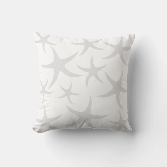 Light Grey and White Starfish Pattern. Cushion (Front)