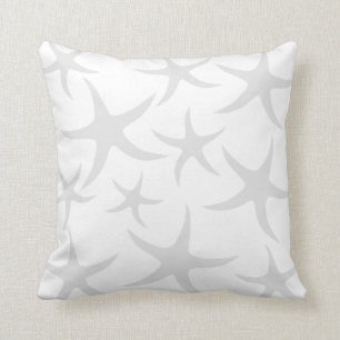 Light Grey and White Starfish Pattern. Cushion