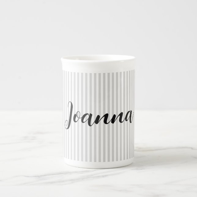 Light Grey and White Stripes Personalised   Bone China Mug (Front)