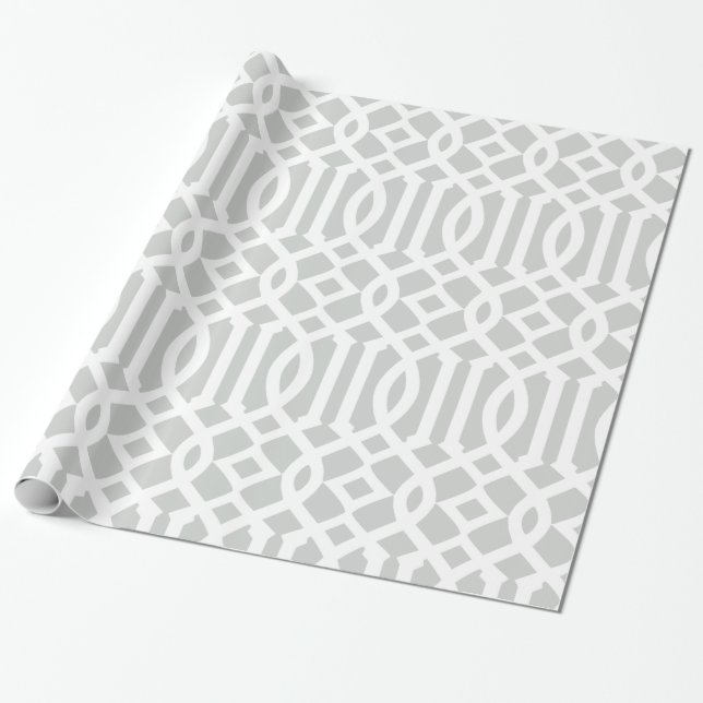 Light Grey and White Trellis Pattern Wrapping Paper (Unrolled)