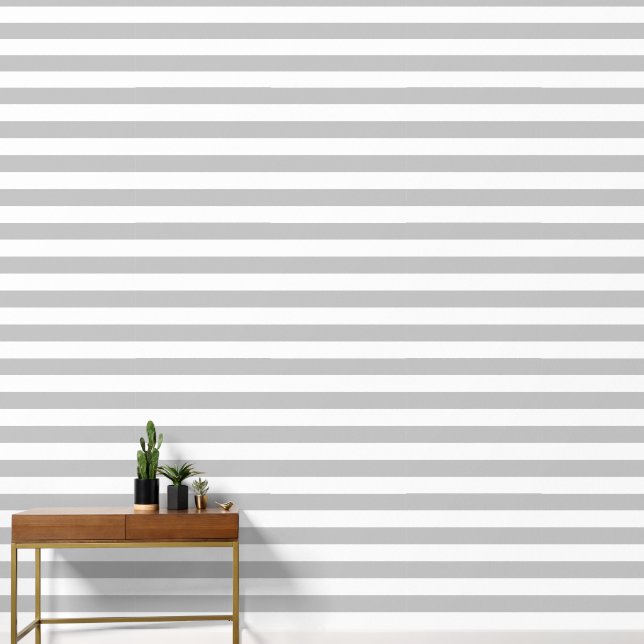 Light Grey and White Wide Horizontal Stripes Wallpaper (Hallway)
