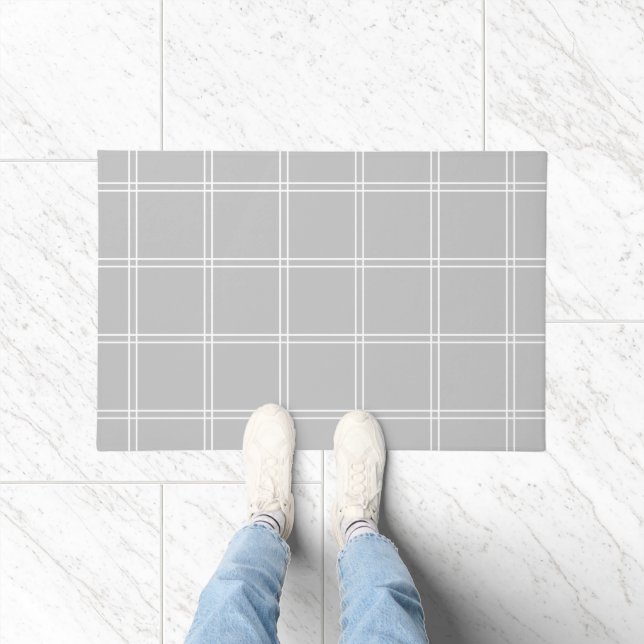 Light Grey and White Windowpane Check Doormat (Indoor)