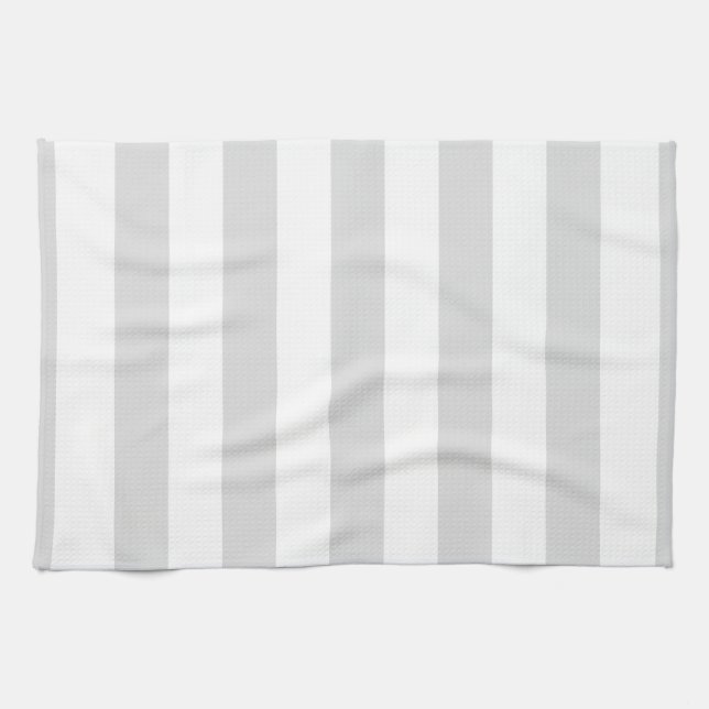 Light Grey and White XL Stripe Pattern Tea Towel (Horizontal)