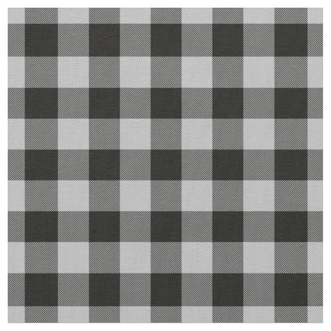 Light Grey & Black Plaid Gingham Fabric (Close Up)