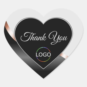 Light Grey Black Wavy Rose Gold and Logo Thank You Heart Sticker