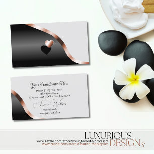 Light Grey Black Wavy Rose Gold Decor with Hearts Business Card