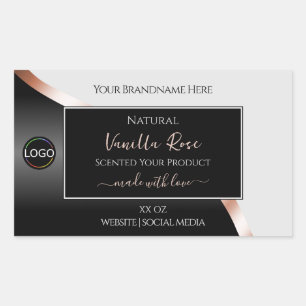 Light Grey Black Wavy Rose Gold Labels with Logo
