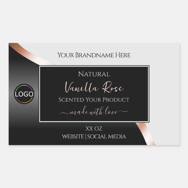 Light Grey Black Wavy Rose Gold Labels with Logo (Front)