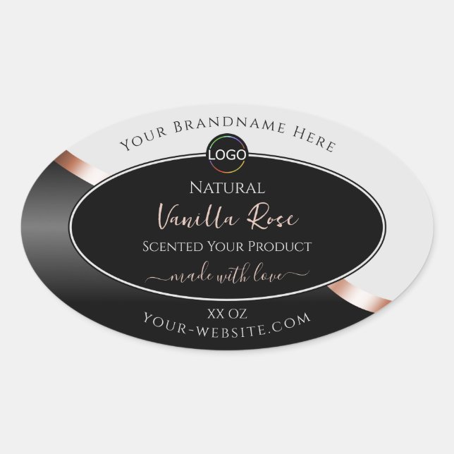 Light Grey Black Wavy Rose Gold Labels with Logo (Front)