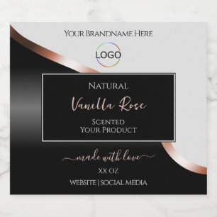 Light Grey Black Wavy Rose Gold Labels with Logo
