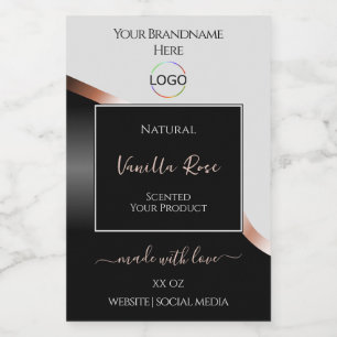 Light Grey Black Wavy Rose Gold Labels with Logo