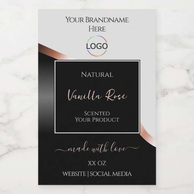 Light Grey Black Wavy Rose Gold Labels with Logo (Single Label)