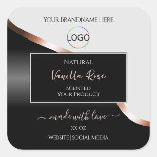 Light Grey Black Wavy Rose Gold Labels with Logo