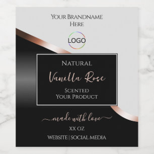 Light Grey Black Wavy Rose Gold Labels with Logo