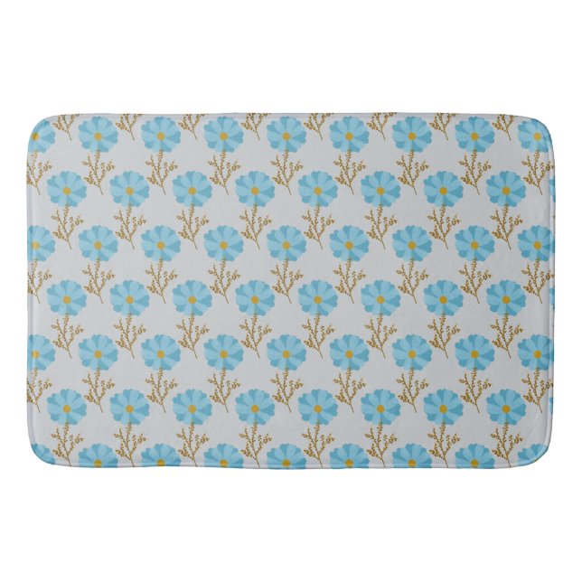 Light Grey Blue Poppy Flowers Bath Mat (Front)