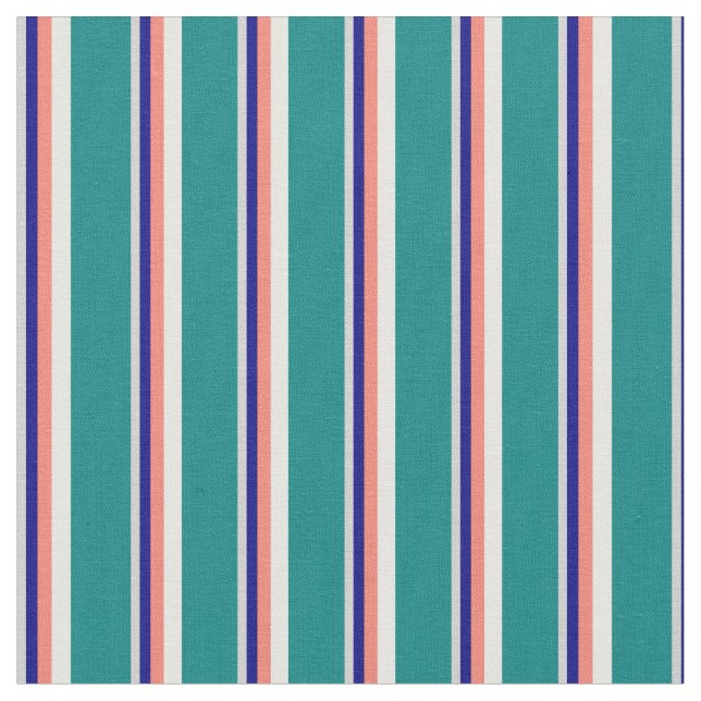 Light Grey, Blue, Salmon, White, and Teal Pattern Fabric (Close Up)