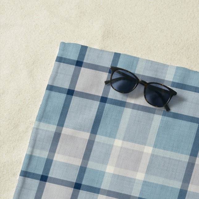 Light grey-blue textured chequered  beach towel (In Situ)