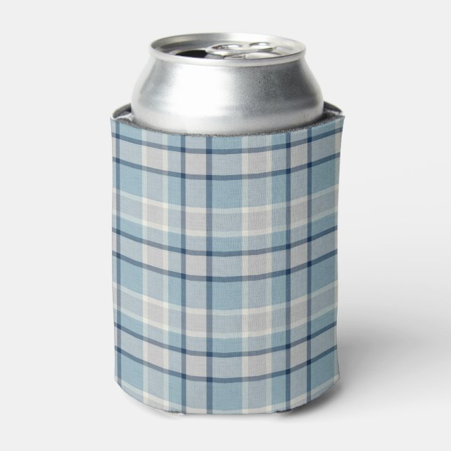 Light grey-blue textured chequered  can cooler (Can Front)