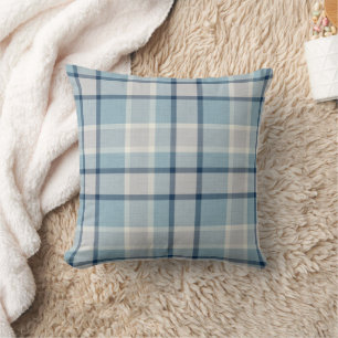 Light grey-blue textured chequered cushion