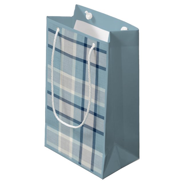Light grey-blue textured chequered  small gift bag (Front Angled)