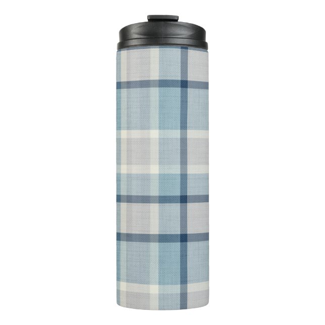 Light grey-blue textured chequered  thermal tumbler (Front)