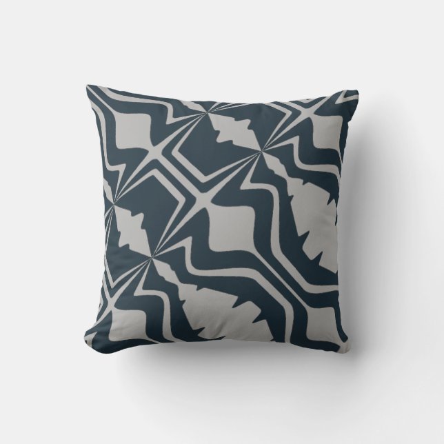 Light Grey Bold Diagonal Sound Waves on Navy Cushion (Front)
