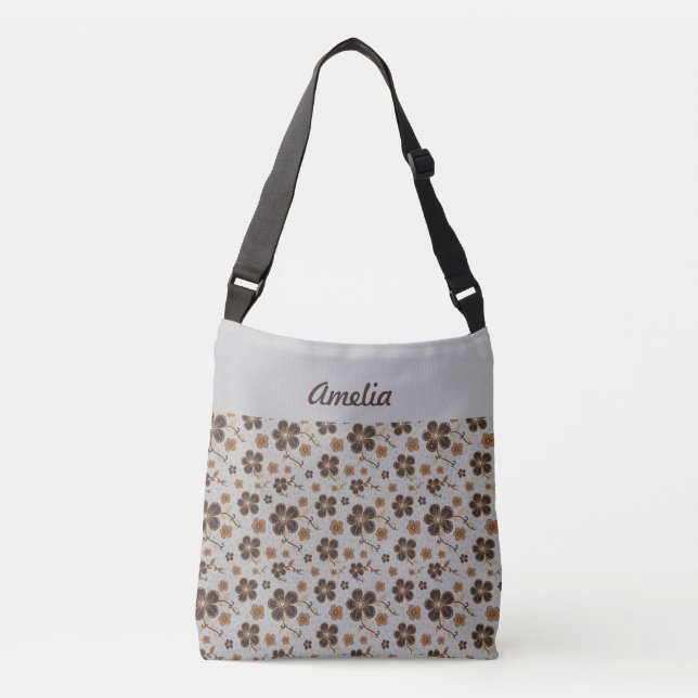 Light grey brown natural flower name crossbody bag (Front)