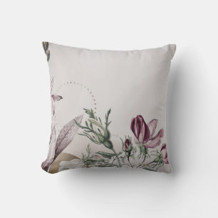 Light Grey & Burgundy Simple Rose Floral Cushion