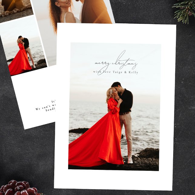 light grey calligraphy frame photo merry christmas holiday card (Creator Uploaded)