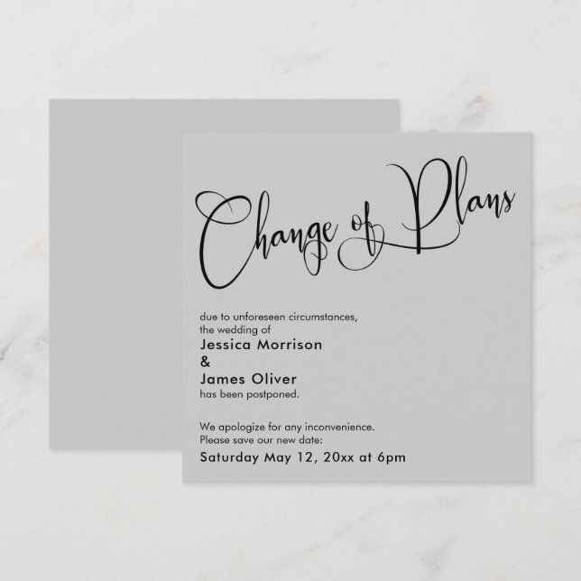 Light Grey Change of Plans Postponed Wedding Card (Front/Back)