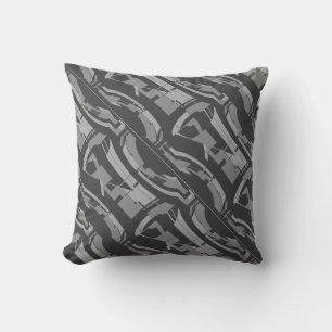 Light Grey Charcoal Abstract Diagonal Art Motif Cushion