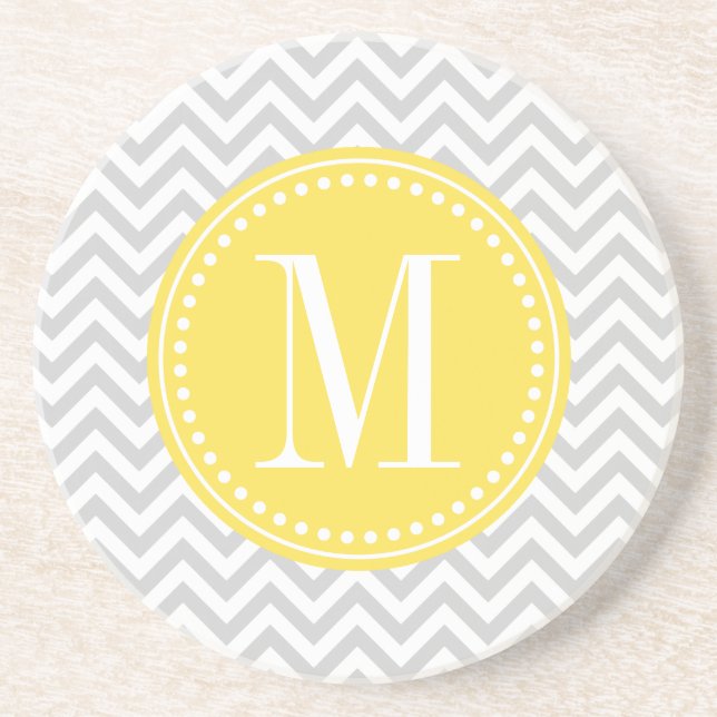 Light Grey Chevron Zigzag Personalised Monogram Coaster (Front)