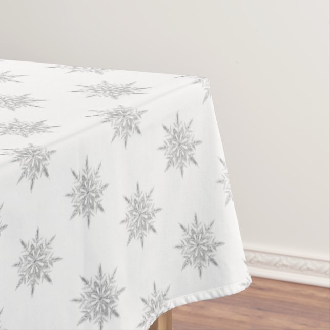 Light Grey Christmas Snowflakes on White Tablecloth (In Situ)