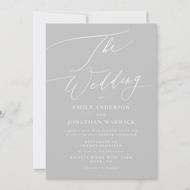 Light Grey Classic Calligraphy The Wedding Invitation (Front)