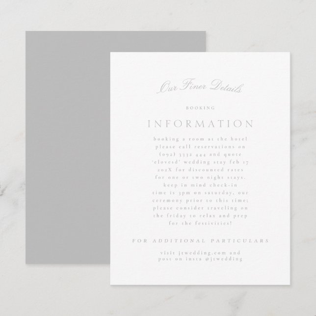 Light Grey Classic Elegant Formal Wedding Enclosure Card (Front/Back)