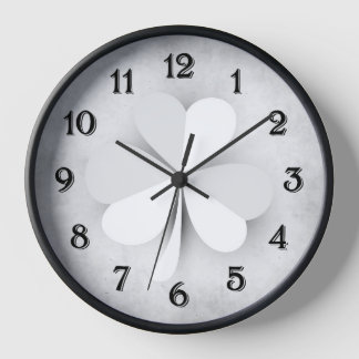 Light Grey Clover with Heart Shaped Leaves Irish Clock