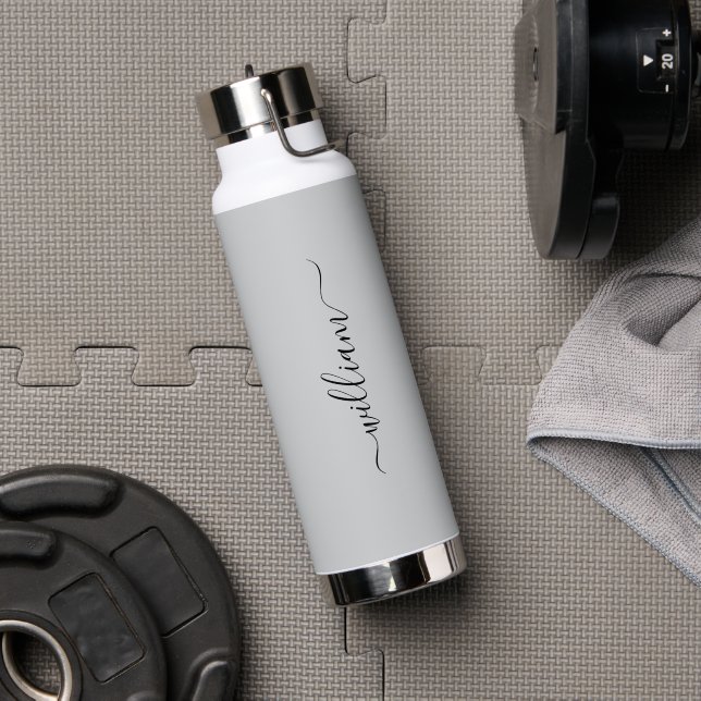 Light Grey Custom Name Water Bottle (Gym (Rotated))