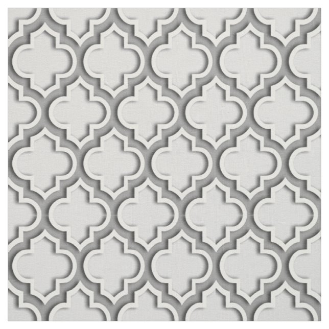 Light Grey, Dark Grey Moroccan Quatrefoil #5DS Fabric (Swatch)