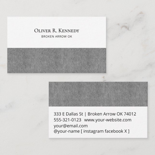Light Grey Denim Accent Print on White Business Card (Front/Back)